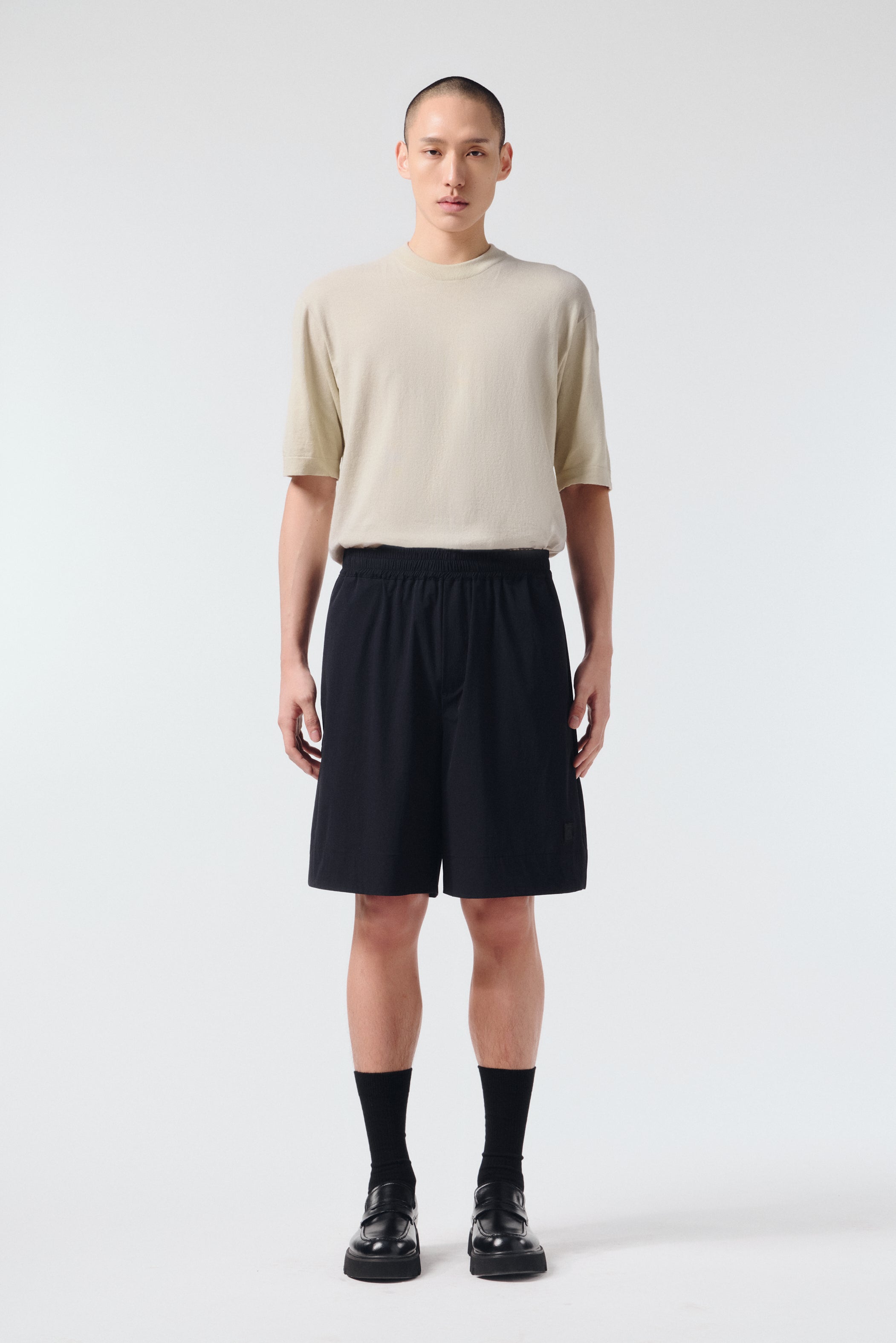 Button-Straight-Leg Logo Nylon Short